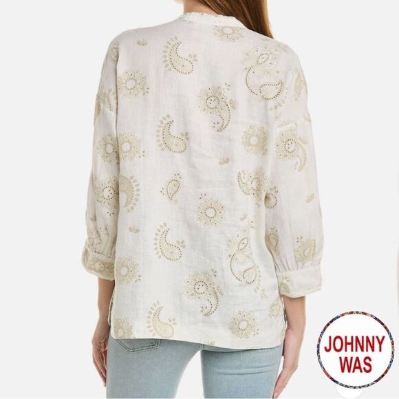 Johnny Was **NWT** Skyler Linen Top In Antique White With Mock Collar - Picture 3 of 11